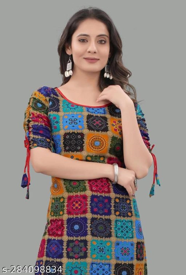 Rayon Printed Kurti for Women (Blue,M) - ANIBEY