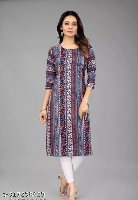 Crepe Printed Kurti for Women (Teal, S) - ANIBEY