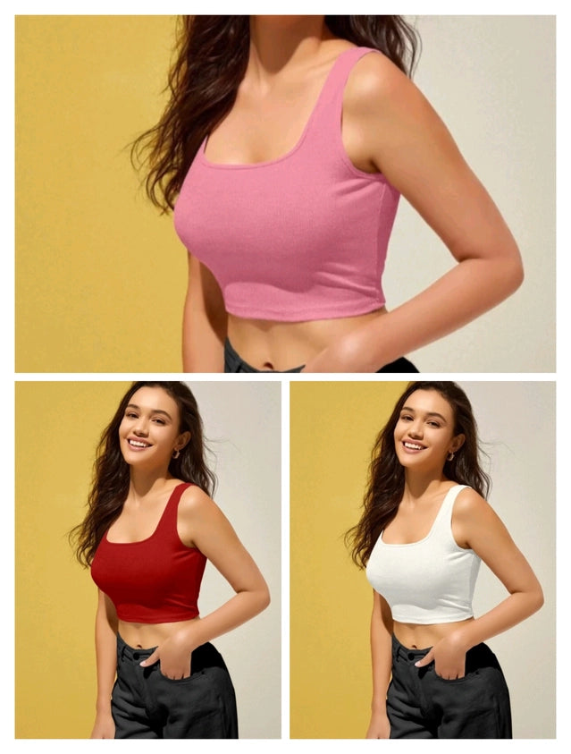 Cotton Blend Solid Top for Women (Multicolor, S) (Pack of 3) - ANIBEY