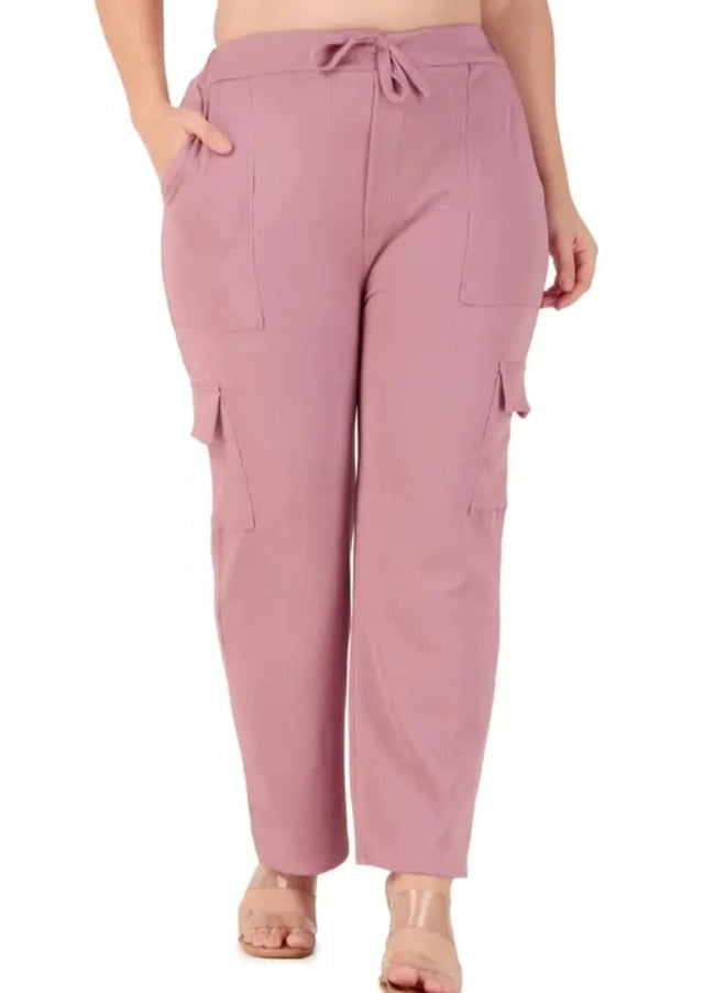 Cotton Blend Straight Fit Trouser for Women (Peach, S) - ANIBEY