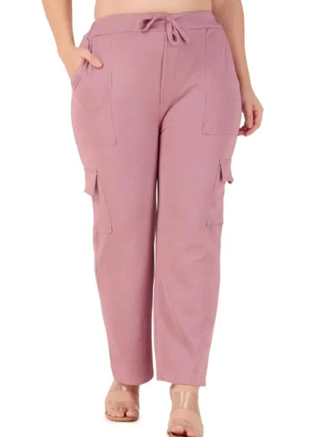Cotton Blend Straight Fit Trouser for Women (Peach, S) - ANIBEY