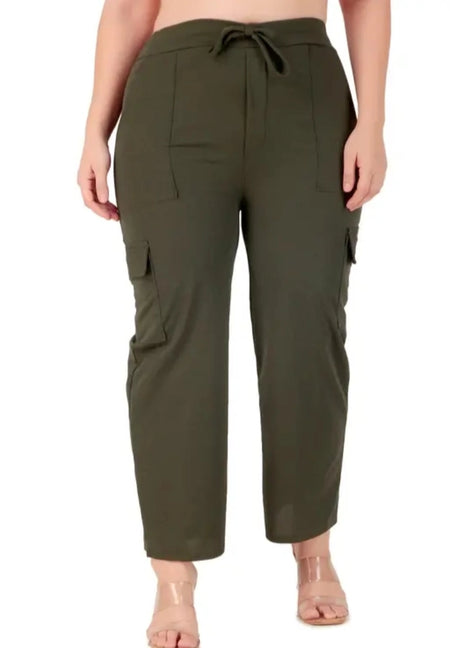 Cotton Blend Straight Fit Trouser for Women (Olive, S) - ANIBEY