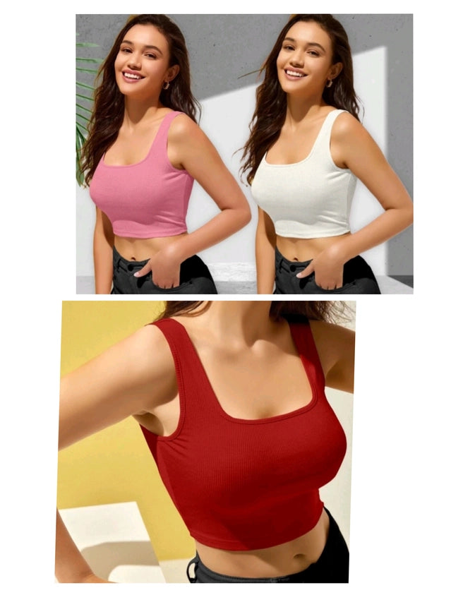 Cotton Blend Solid Top for Women (Multicolor, S) (Pack of 3) - ANIBEY