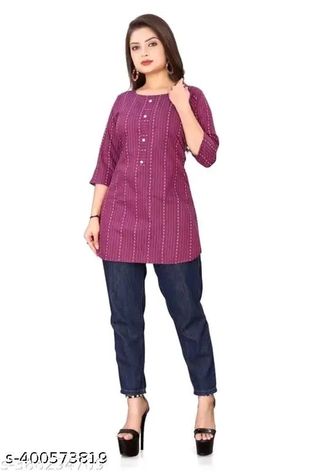 Cotton Solid Short Kurti for Women (Purple, S ) - ANIBEY