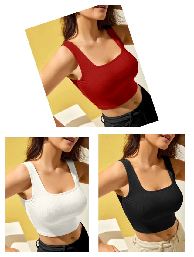 Cotton Blend Solid Top for Women (Multicolor, S) (Pack of 3) - ANIBEY