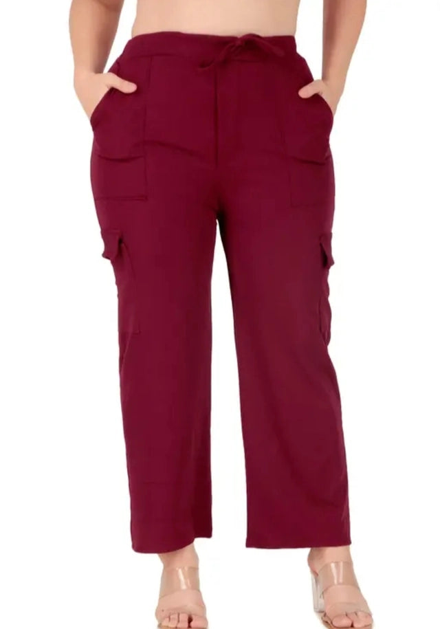 Cotton Blend Straight Fit Trouser for Women (Maroon, S) - ANIBEY