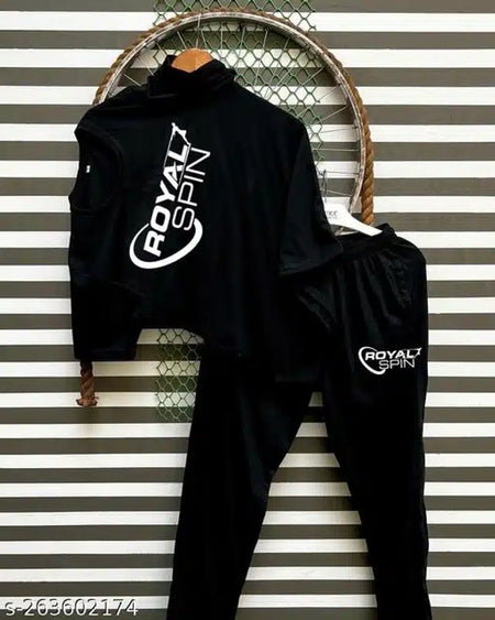 Half Sleeves T-Shirt with Trackpant for Men (Black, S) (Set of 1) - ANIBEY