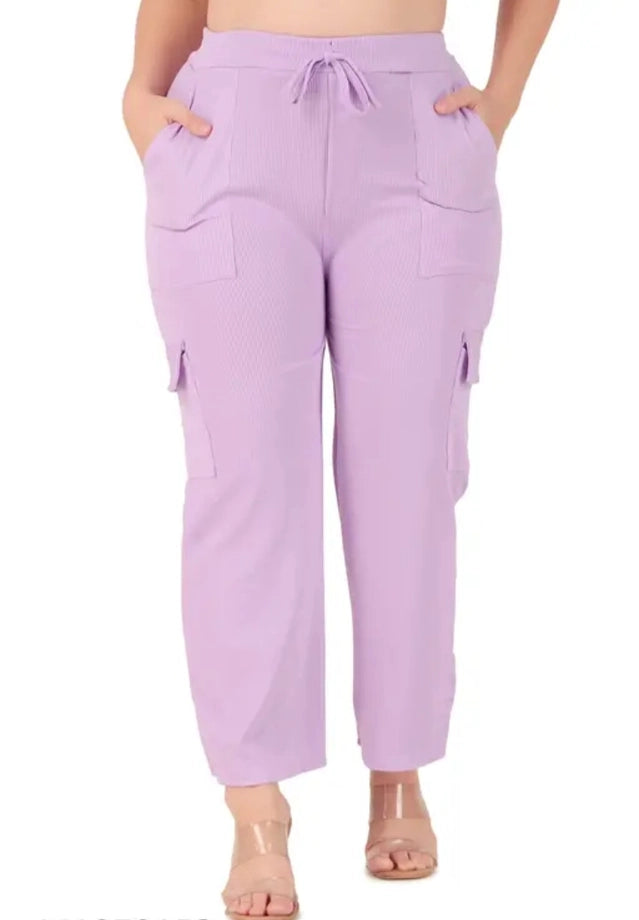 Cotton Blend Straight Fit Trouser for Women (Purple, S) - ANIBEY