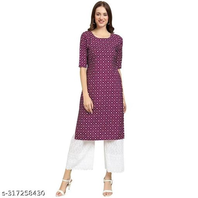 Crepe Printed Kurti for Women (Maroon, S) - ANIBEY