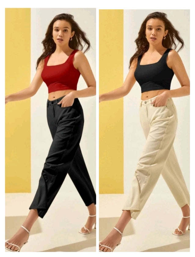 Cotton Blend Solid Top for Women (Maroon & Black, S) (Pack of 2) - ANIBEY