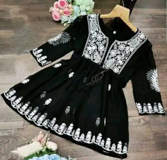 Embroidered Top for Women (Black, XS) - ANIBEY