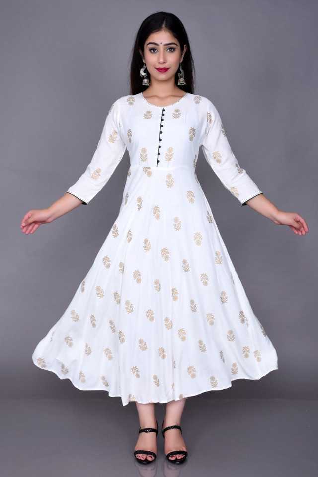 Aman Rayon Kurtis For Women (White, S) - ANIBEY