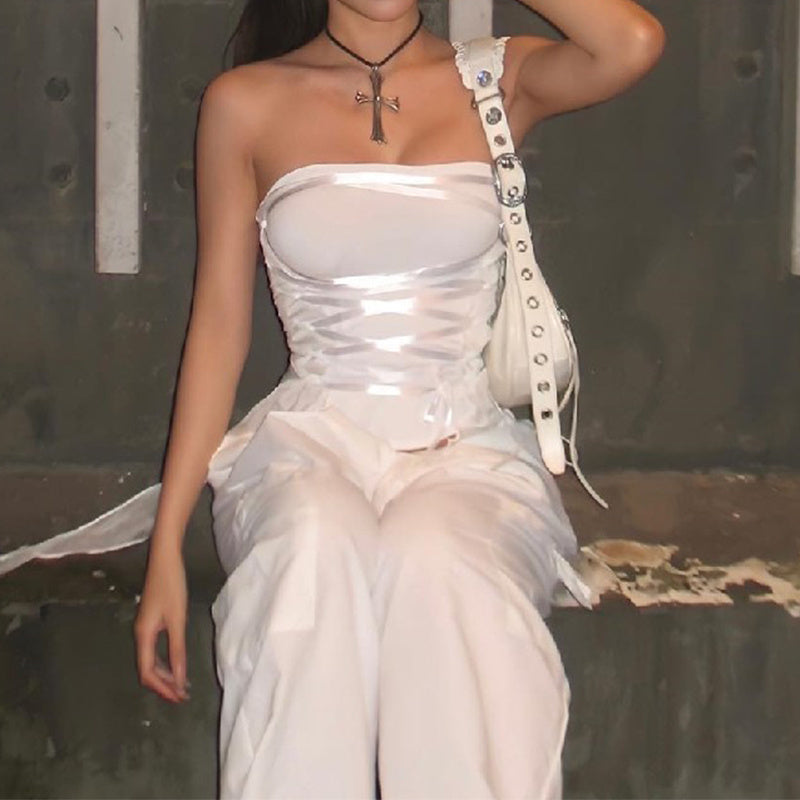 Fashion Lace-up Tube Top Slim Vest Summer Women's Clothing