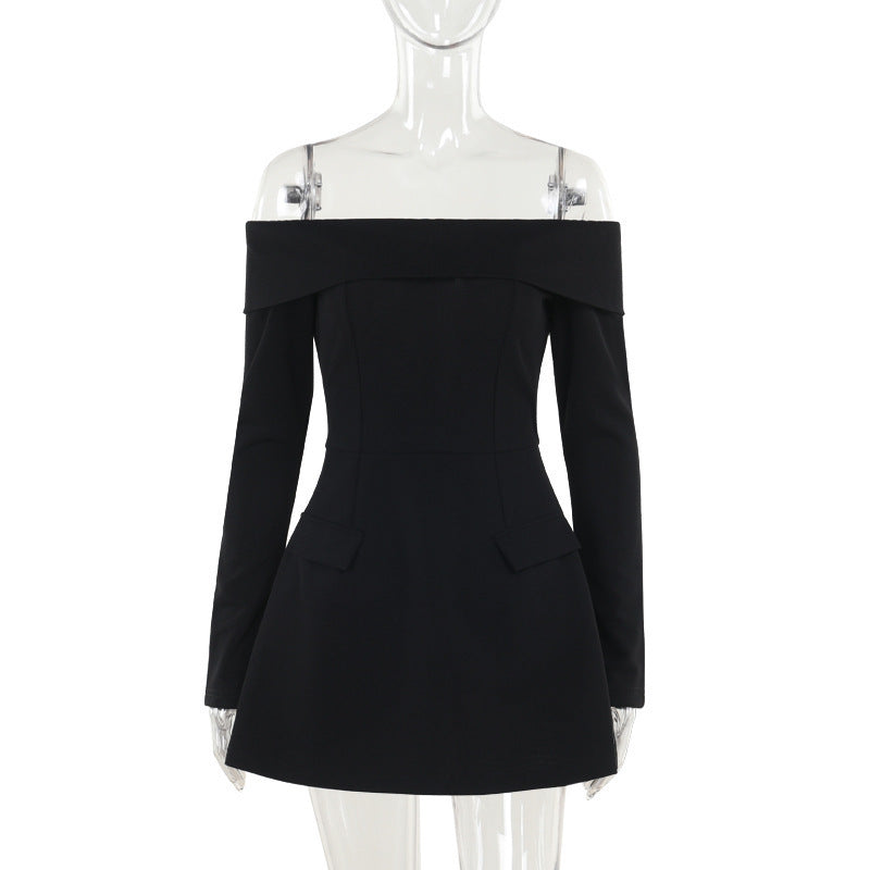 Off-shoulder A- Line Dress Women's Elegant Slim Fit - ANIBEY