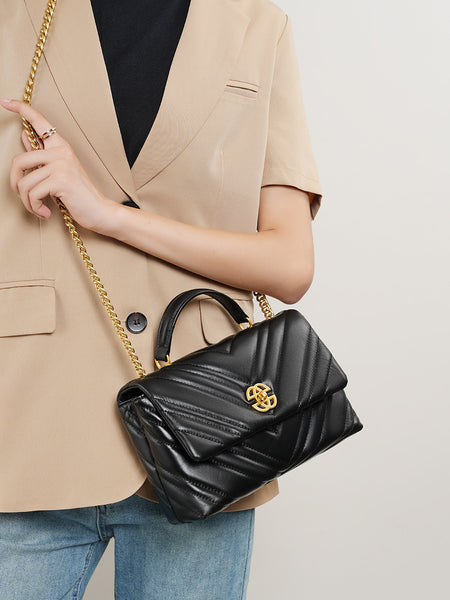 Women's Leather Diamond Chain Square Shoulder Messenger Bag - ANIBEY