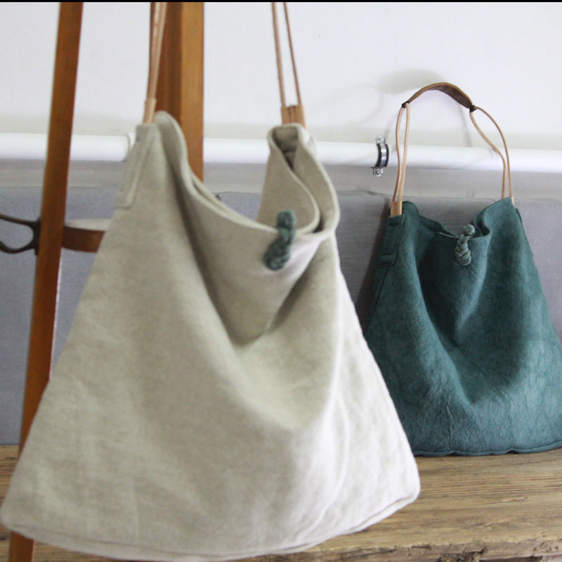 Casual One-shoulder Literary Hand Cloth Bag Handmade Disc Buckle Large Capacity - ANIBEY