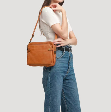 Vintage Three Layer Leather Messenger Bag - ANIBEY