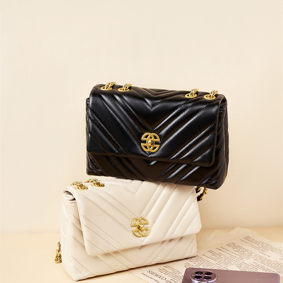 Women's Leather Diamond Chain Square Shoulder Messenger Bag - ANIBEY