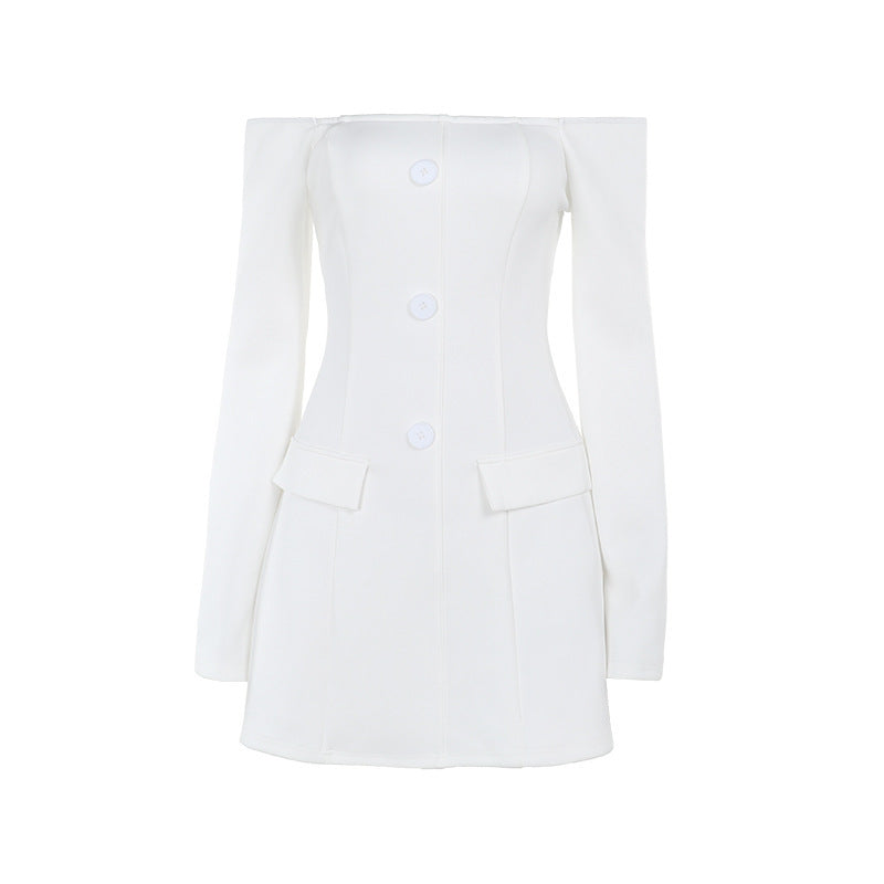 Fashionable Elegant Slim-fit Off-shoulder Bag Cover Long Sleeve Narrow Dress - ANIBEY