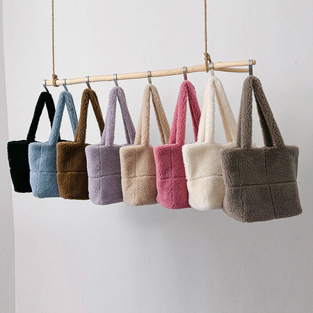 Women's Designer Luxury Plush Bag Winter Fashion Cute Tote Handbags Large Capacity Portable Single Shoulder Furry Bags - ANIBEY